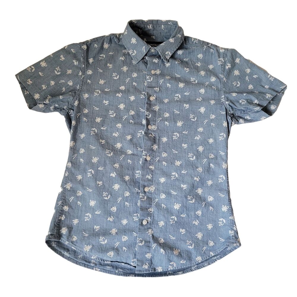 Bonobos Mens S Blue Floral Short Sleeve Button Up Shirt Slim Fit Stretch